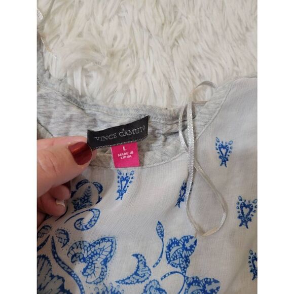 Vince Camuto Mixed Media Sheer Side Tie Blouse Size L - Picture 4 of 6